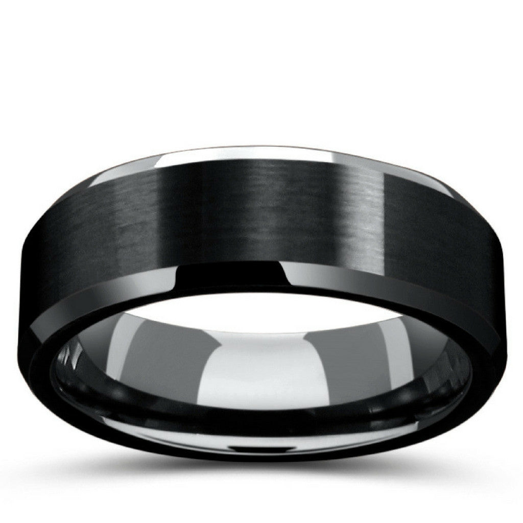 8mm Black Titanium Wedding Ring With Beveled Edges