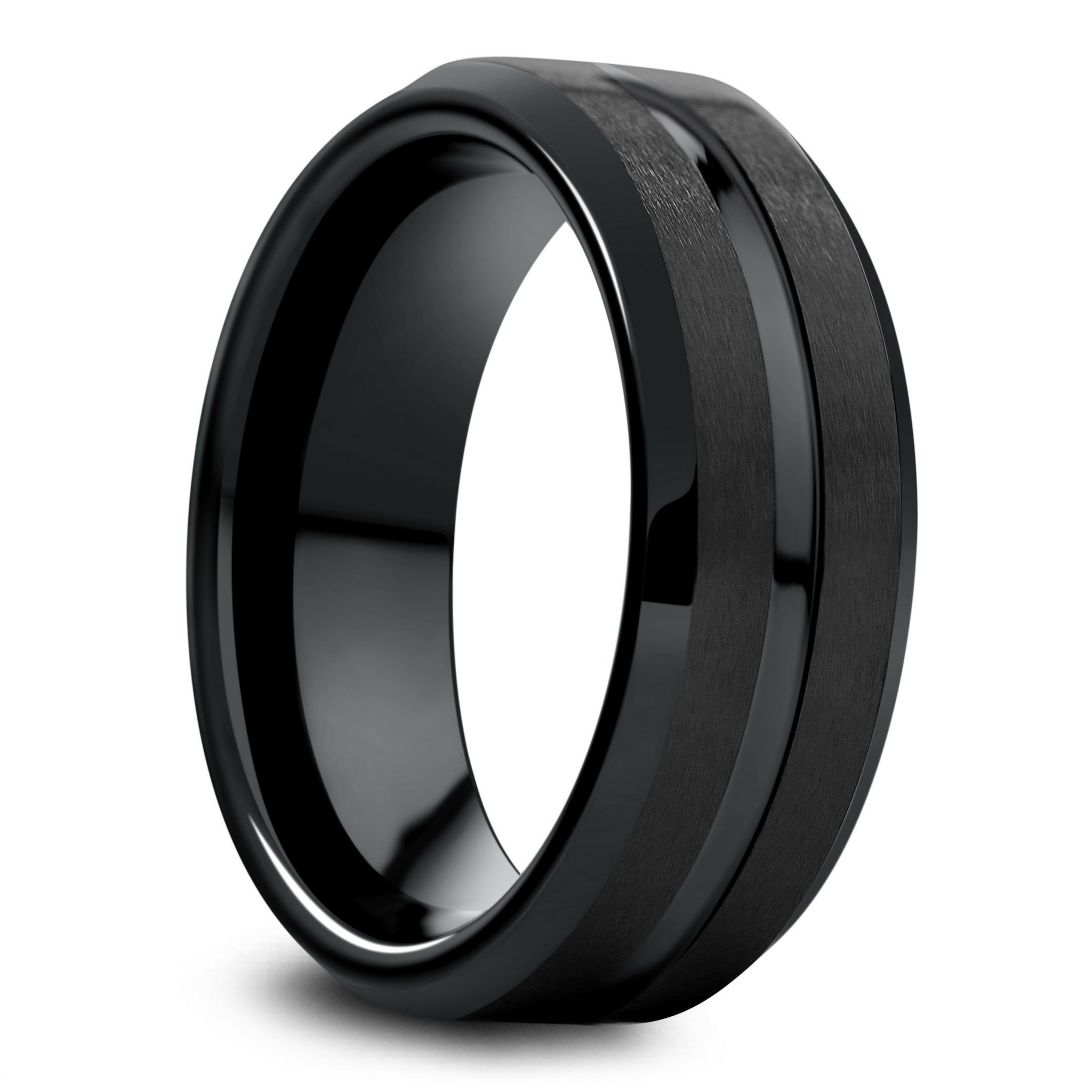 8mm Black Tungsten Ring With Polished Center Channel