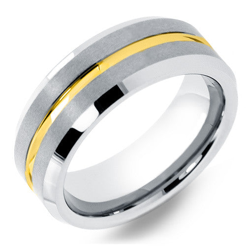 8mm Mens Tungsten Wedding Ring With Yellow Gold Channel – Northern ...