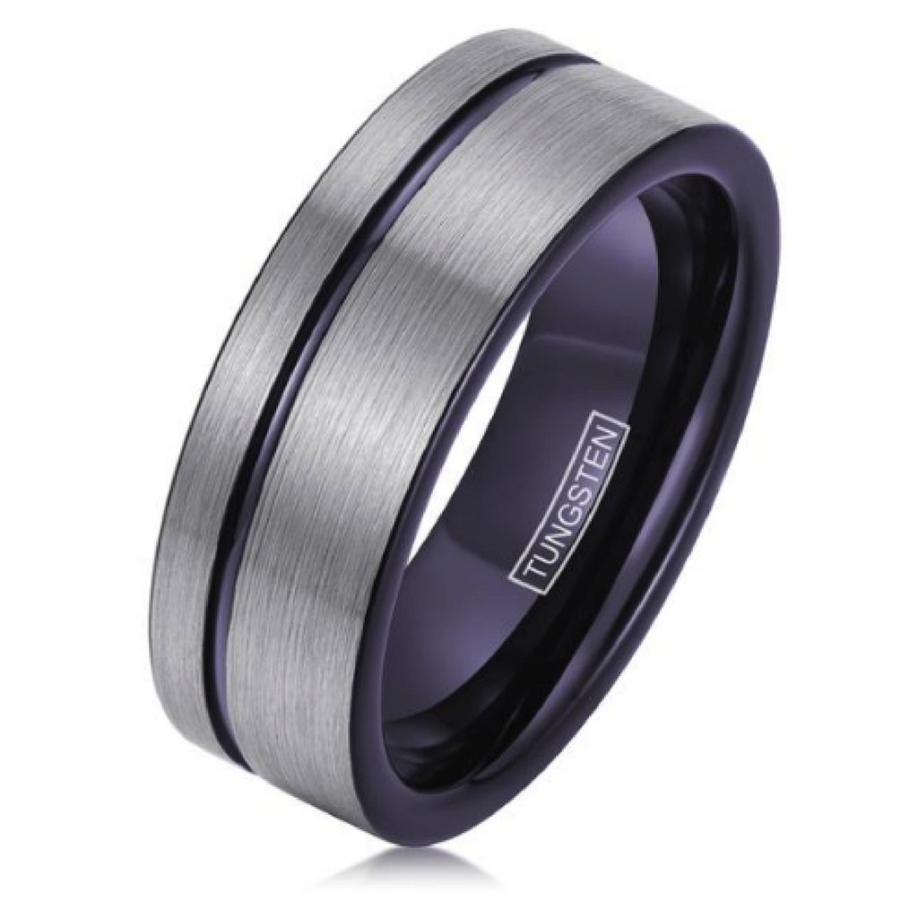 Silver & Dark Purple Tungsten Ring With Flat Profile