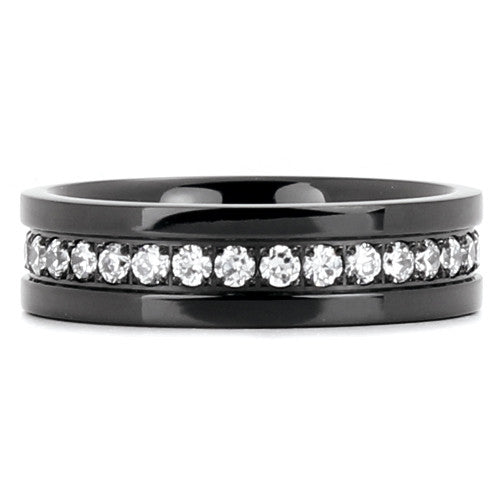 6mm Black Titanium Ring With Grade AA Cubic Zirconia Channel ...