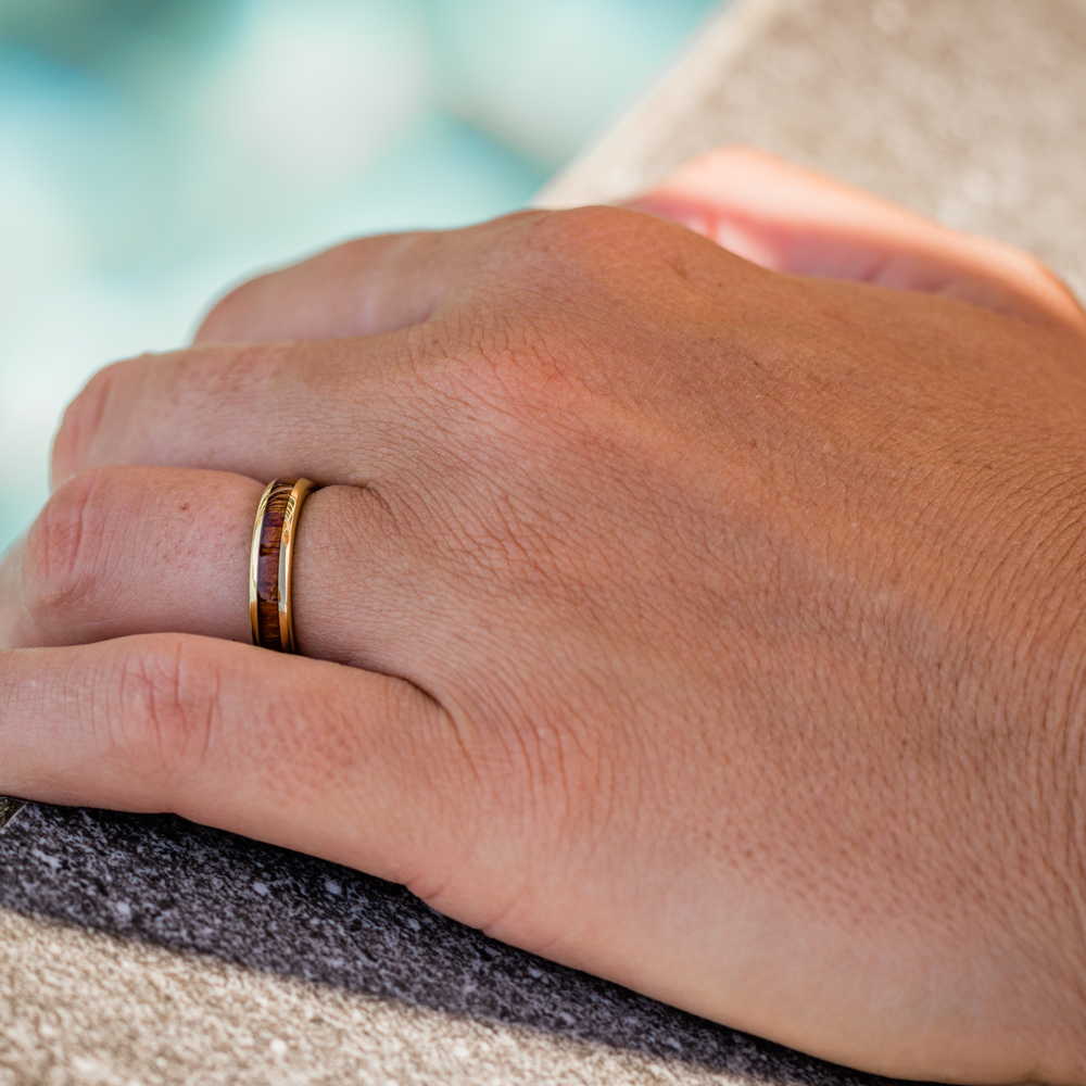 Men's Wood Ring In 14k Gold