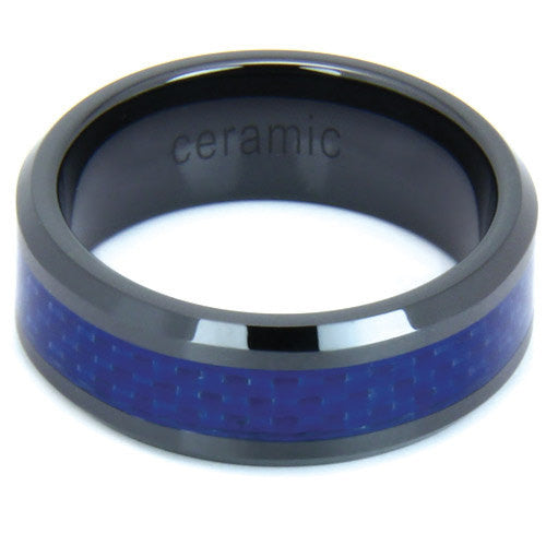 Blue Carbon Fiber Ceramic Ring With Black Outer Edges – Northern Royal, LLC