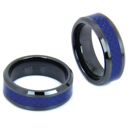 Blue Carbon Fiber Ceramic Ring With Black Outer Edges – Northern Royal, LLC