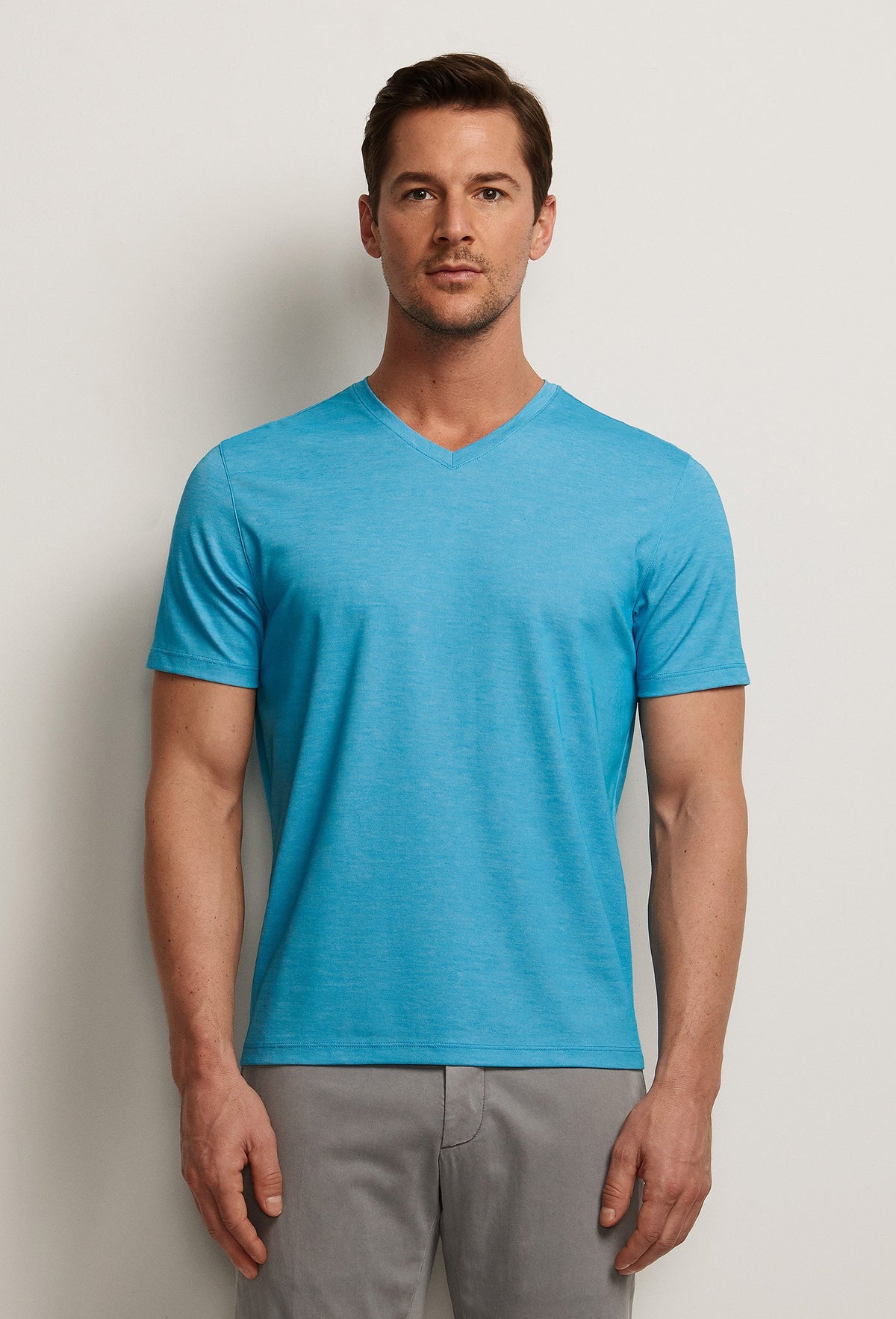 Men's Aqua Pima Cotton V-Neck T-Shirt - Peruvian Cotton Blend – ZACHARY ...