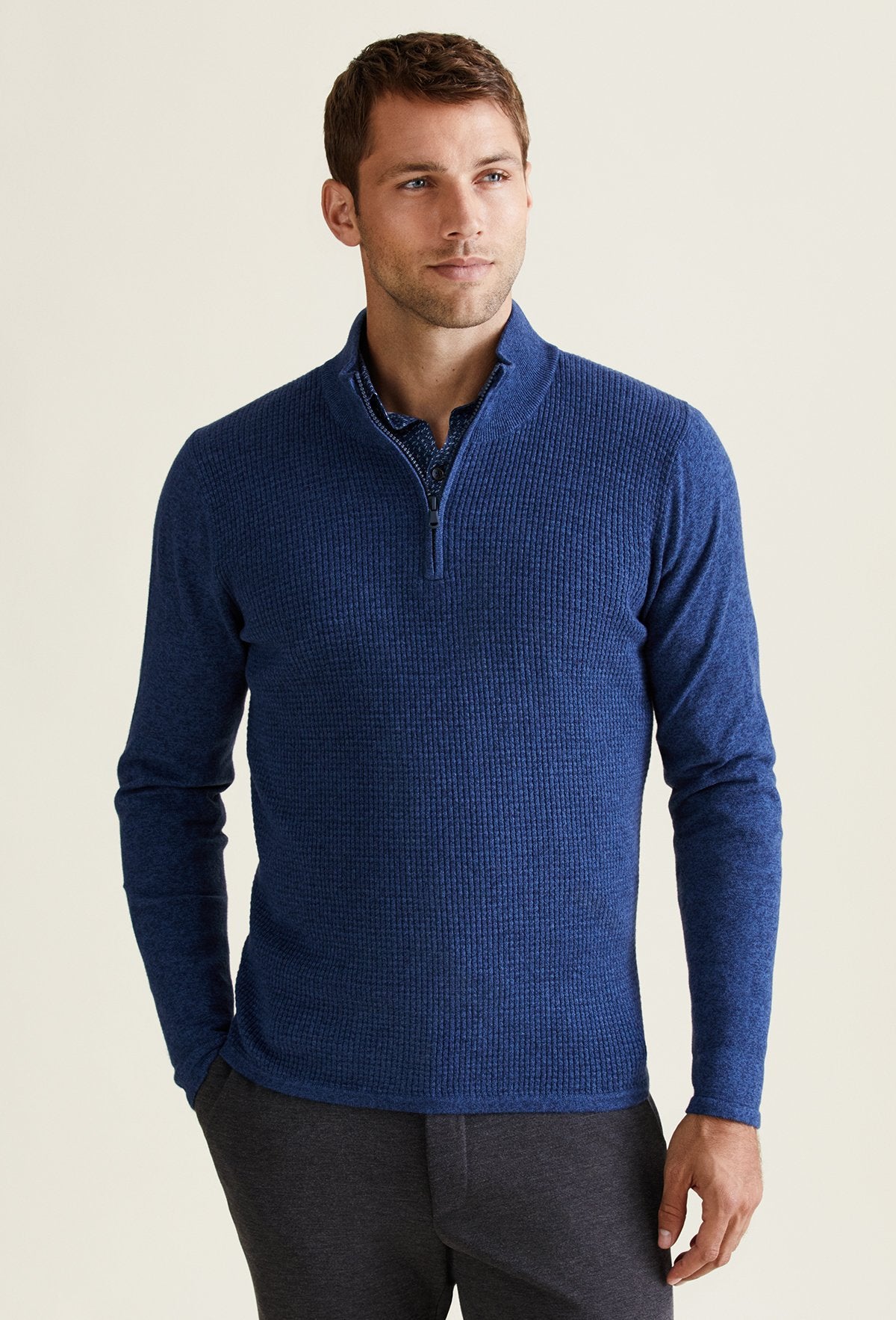 Men's Slim Fit Quarter Zip Sweater: Blue + 5 More Colors – ZACHARY ...