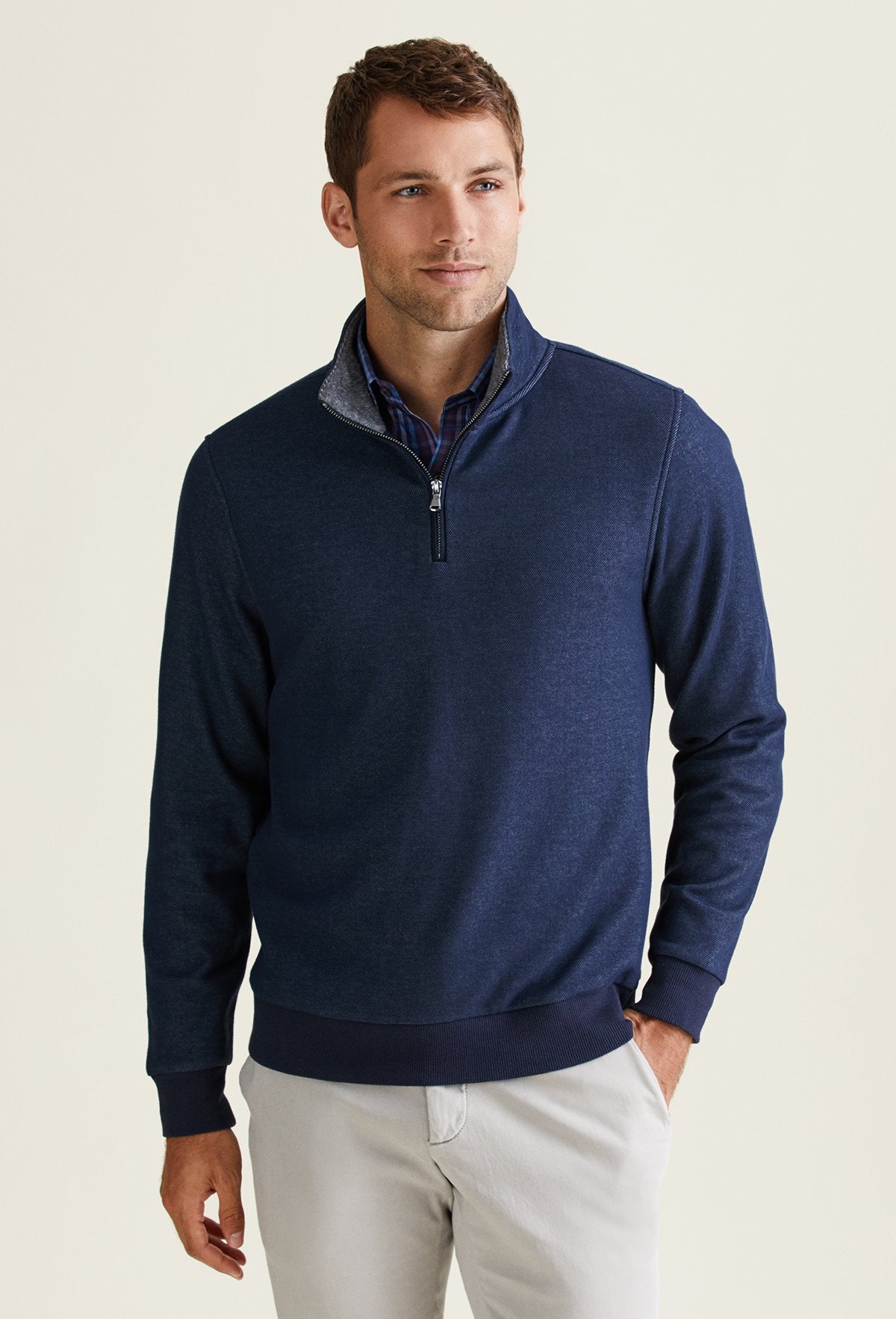 navy sweater mens outfit