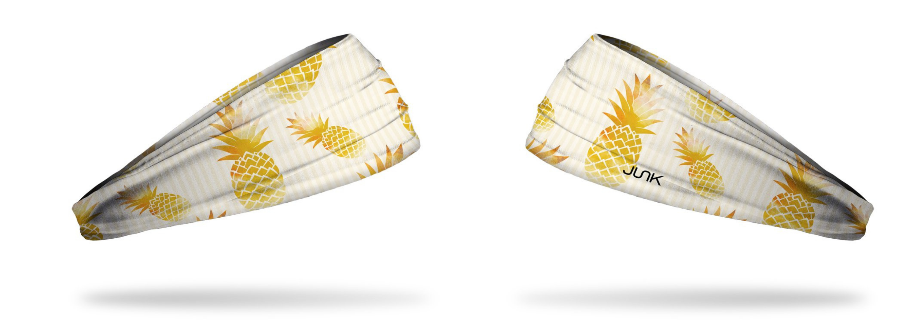 yellowish gold pineapples on a white headband with designs on it