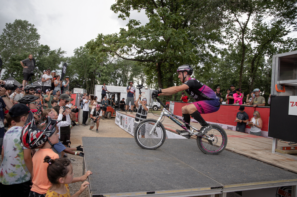 Bike Fest Demo with crowd of mountain bikers and cyclists watching