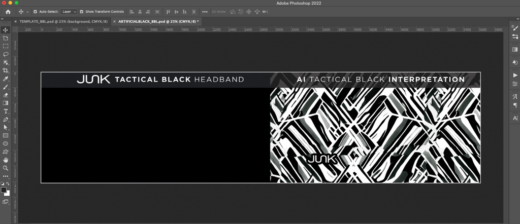 Tactical Black and AI Headband Side-by-side in the JUNK design process.