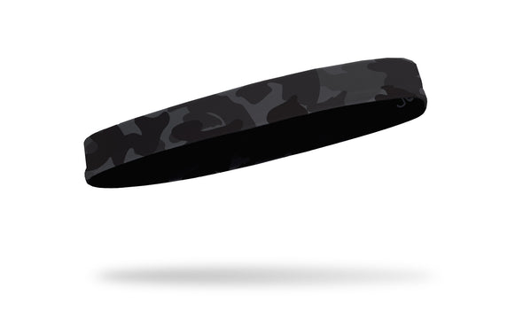 right side view of monotone grey and black camo JUNK thin band headband