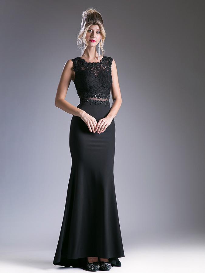 Mermaid Lace illusion sheer midriff long formal gown bridesmaid dress ...