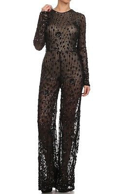 Runway Celebrity Sexy Women embroidered jumpsuit Sheer Romper Playsuit ...