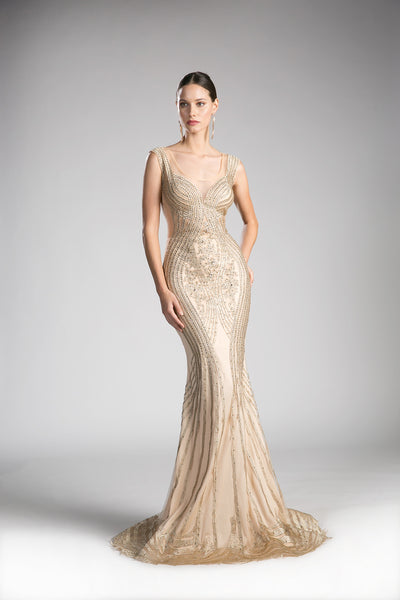 Sleeveless Illusion Mermaid Prom Gown Gold And Silver Frugal Mughal 8585