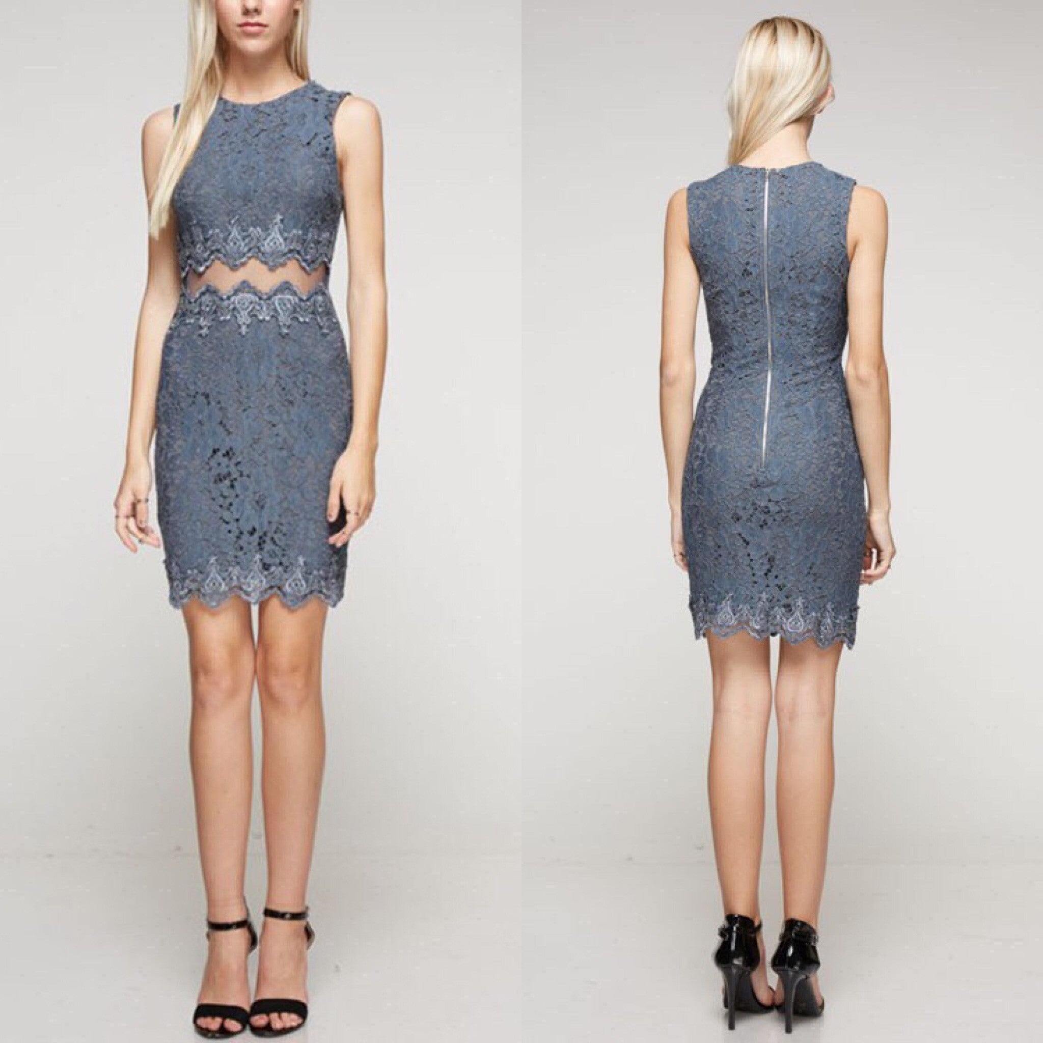 Wedding Guest Front Lace detail Cocktail Dress in Charcoal Gray ...