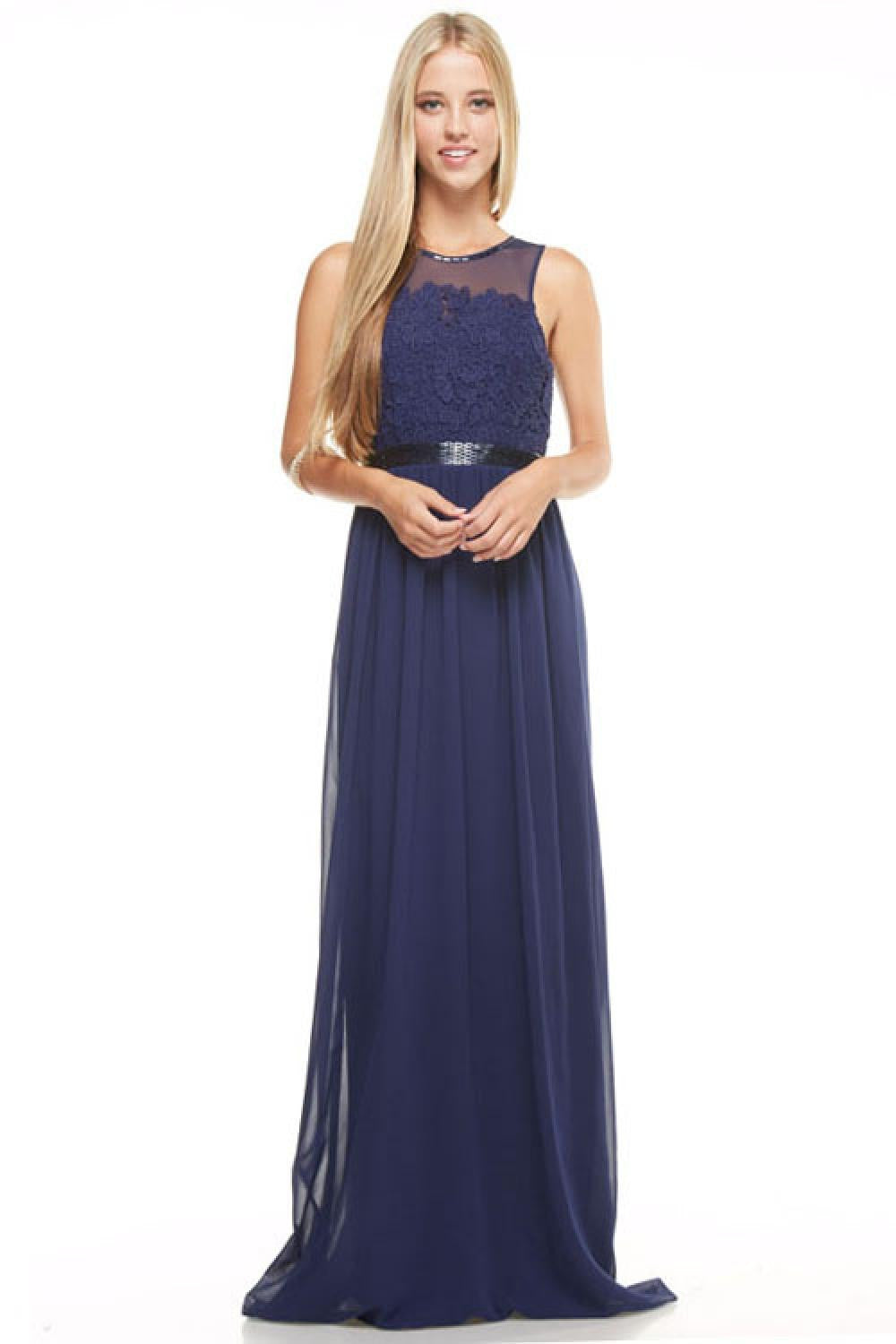 Affordable Beaded Chiffon Long Bridesmaid Dress Navy – Frugal Mughal