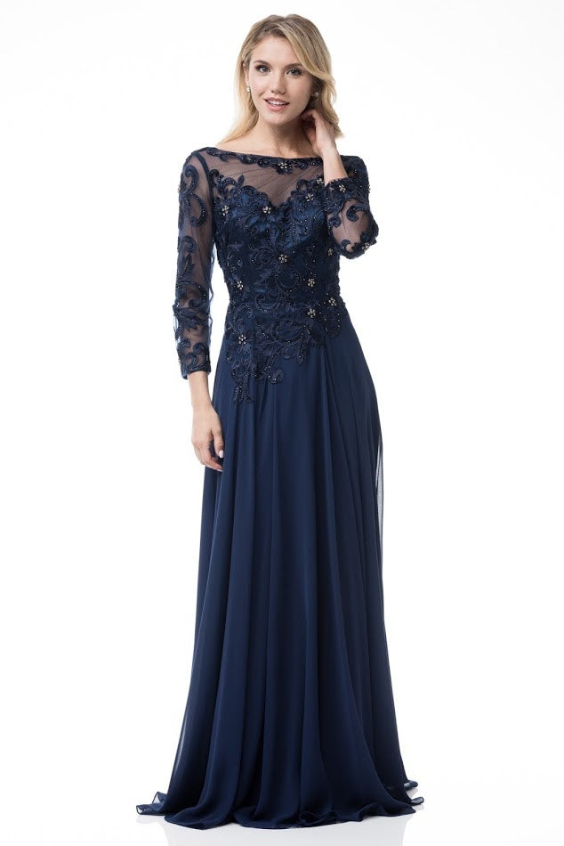 Floor Length Long Sleeves Chiffon Navy Mother Of The Bride Dress Or Gr Frugal Mughal 5903