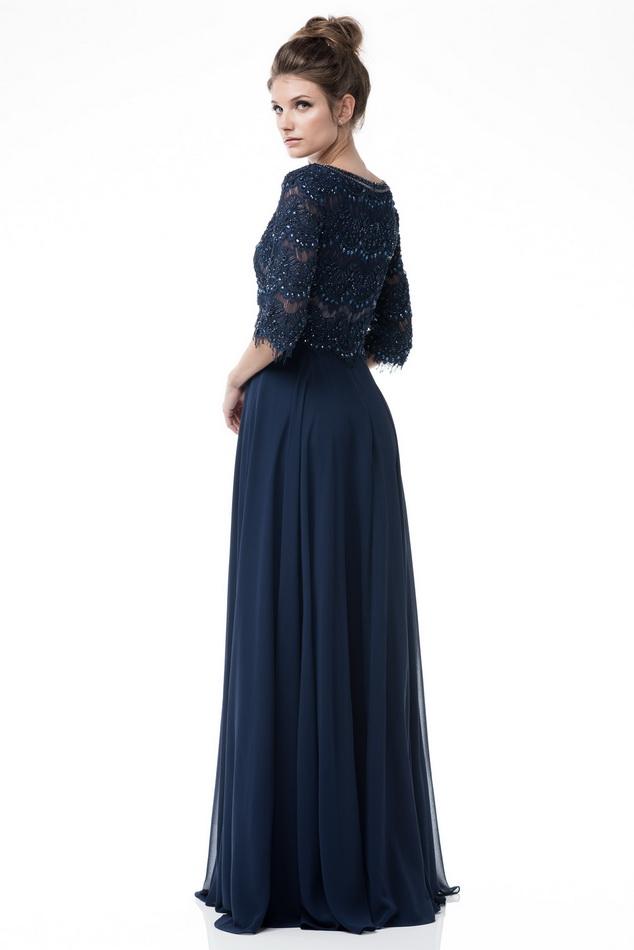 Scalloped lace Navy scoop neck 3/4 sleeves long chiffon mother of the ...