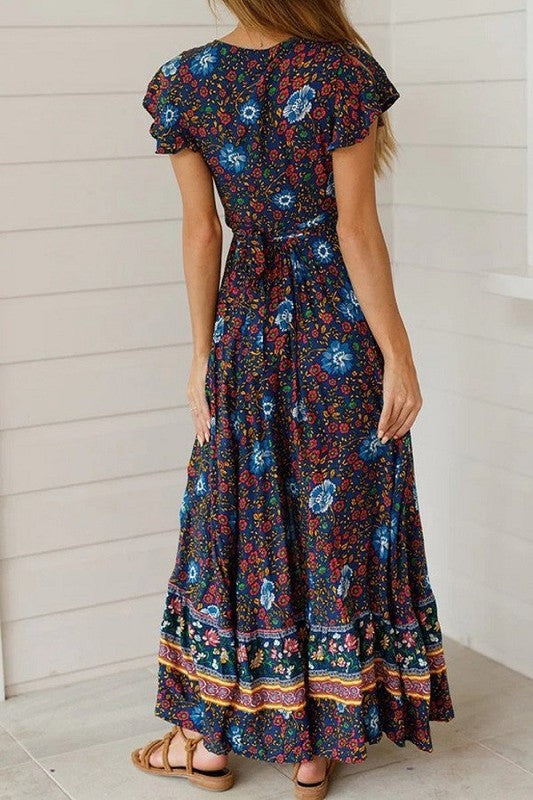 Boho floral long maxi high slit wrap dress – Frugal Mughal