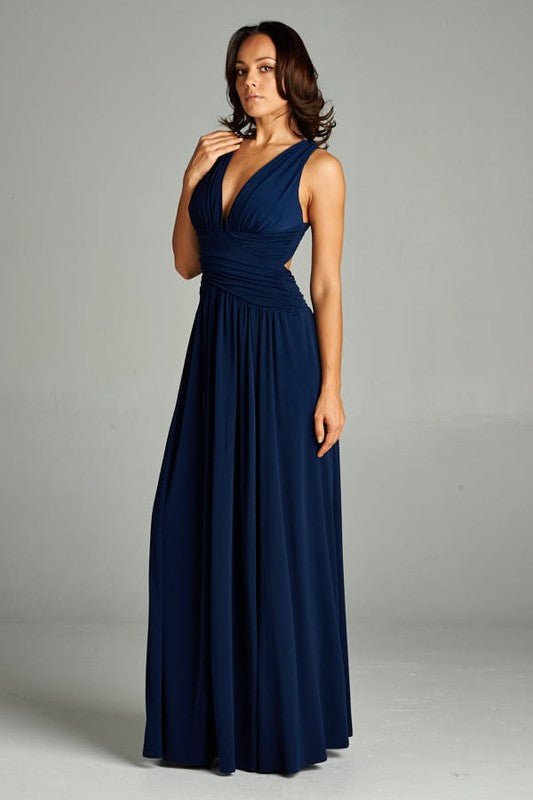 Bariano Floor Length Chiffon Bridesmaid Dress Evening Gown In Navy And