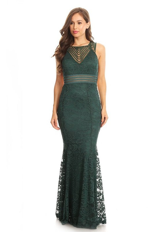 Fairy Forest Green Lace mermaid open back floor length Bridesmaid Dres ...