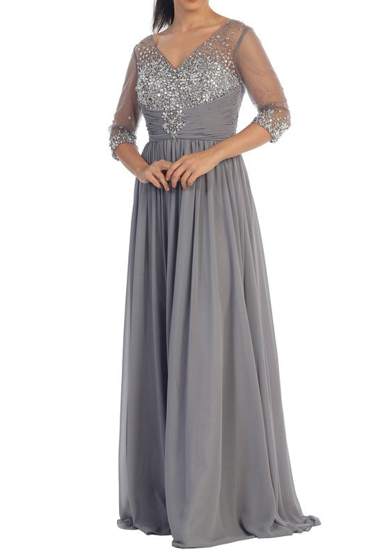 Floor Length V Neck formal gown Wedding Guest, Mother of the Bride Gro ...