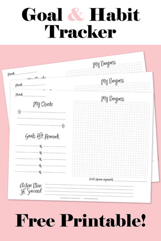 goal tracker sample pages on pink background