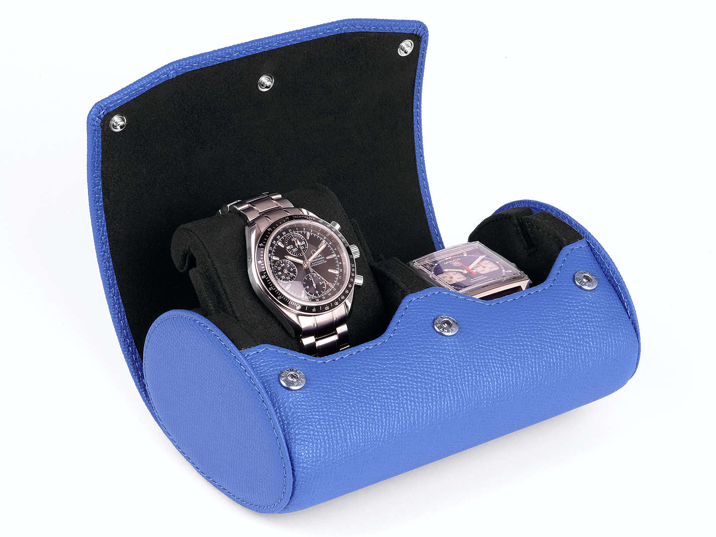 Travel Watch Roll For 3 Watches - Swiss Design - Blue Epsom