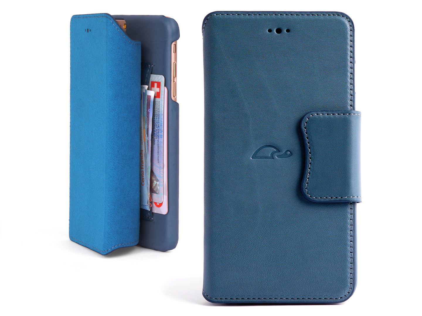 Wallet case iPhone 6 Plus leather blue - Carapaz