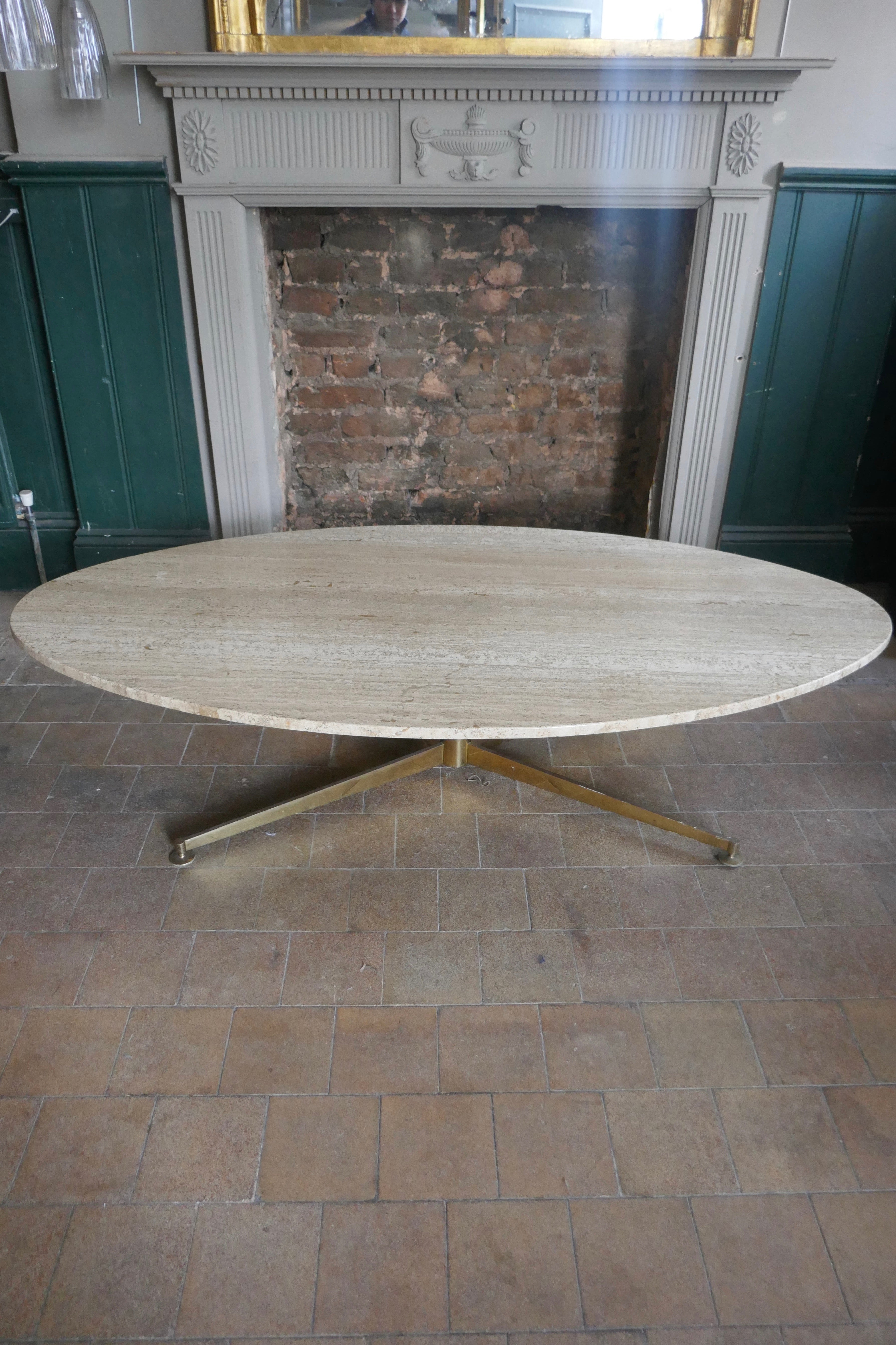 Large Italian 1970 S Coffee Table With Elliptical Travertine