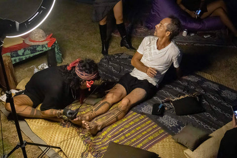 traditional Mantawai tribal tattooing of our creative director and designer, Ami Ganiel during the opening part of our Canggu shop, Bali.