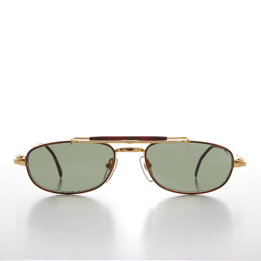 Sunglass Museum Gold Low Profile Fancy Aviator Vintage Sunglass - Ceaser - Black