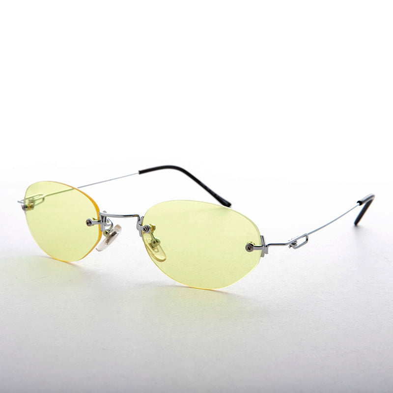 90s Vintage Rimless Oval Colored Lens Sunglass Piper Sunglass Museum 