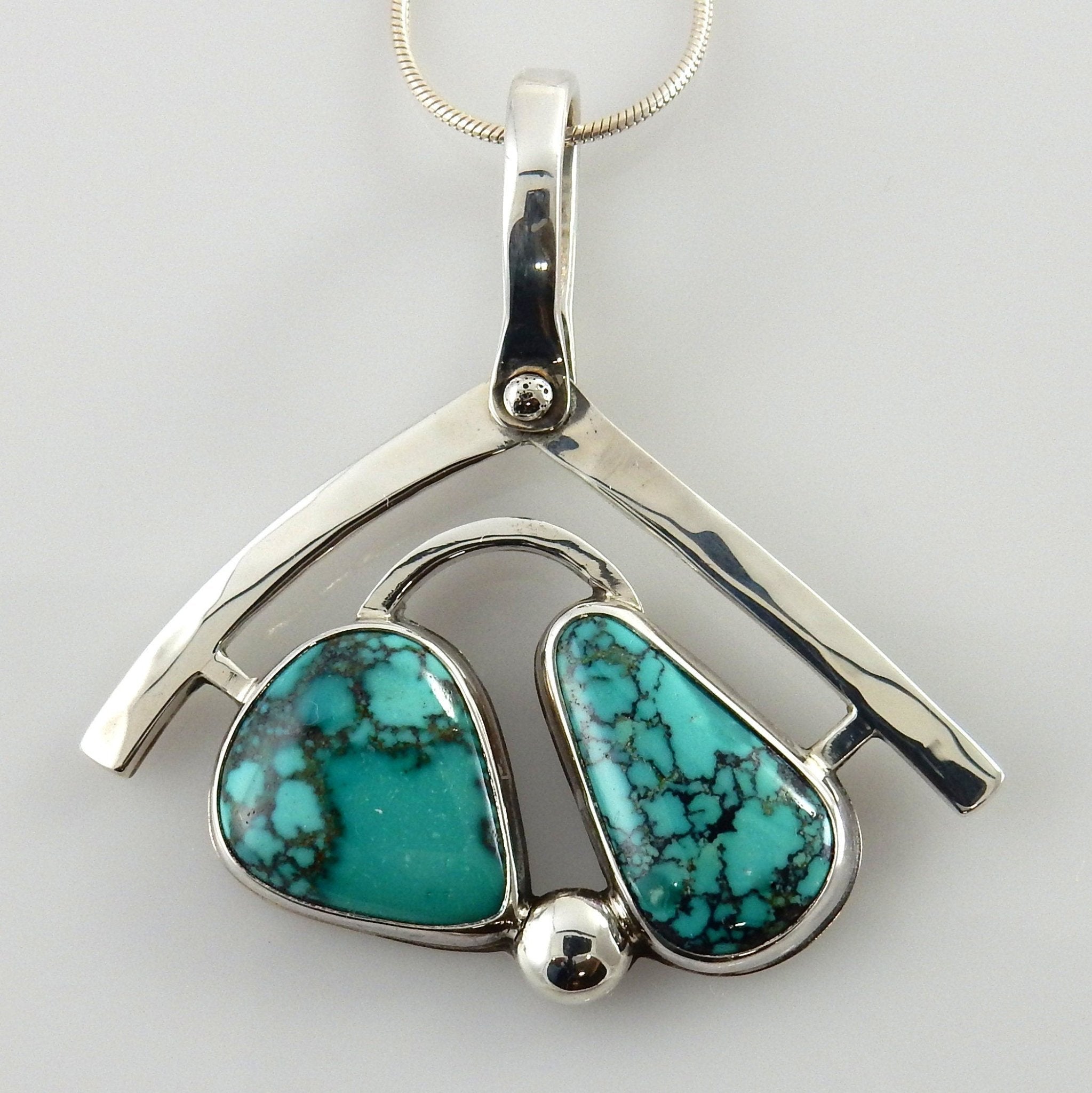 Designer Sterling Silver Spiderweb Turquoise Pendant
