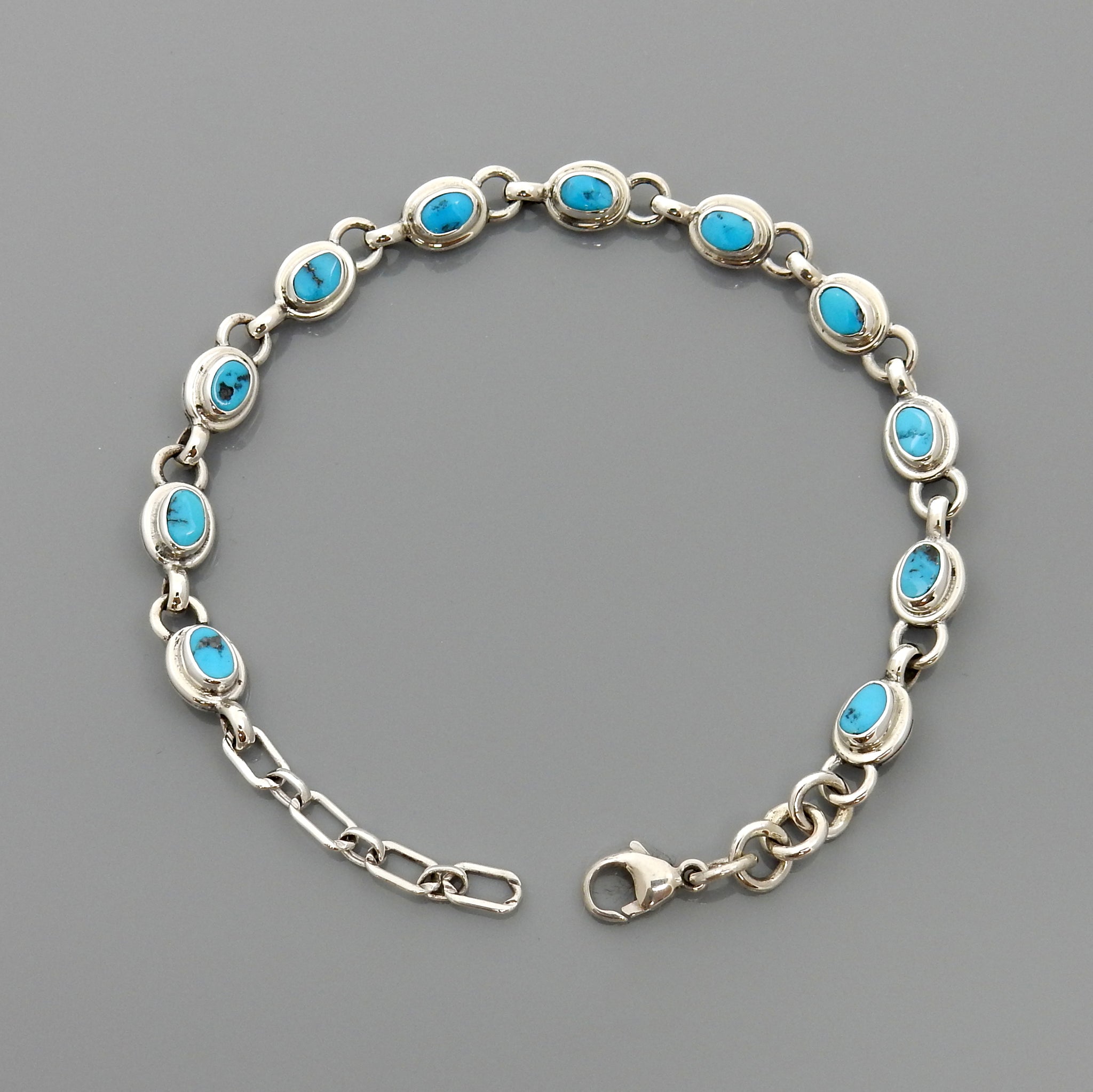 Handmade Adjustable Sterling Silver Turquoise Link Bracelet - DeSantis ...