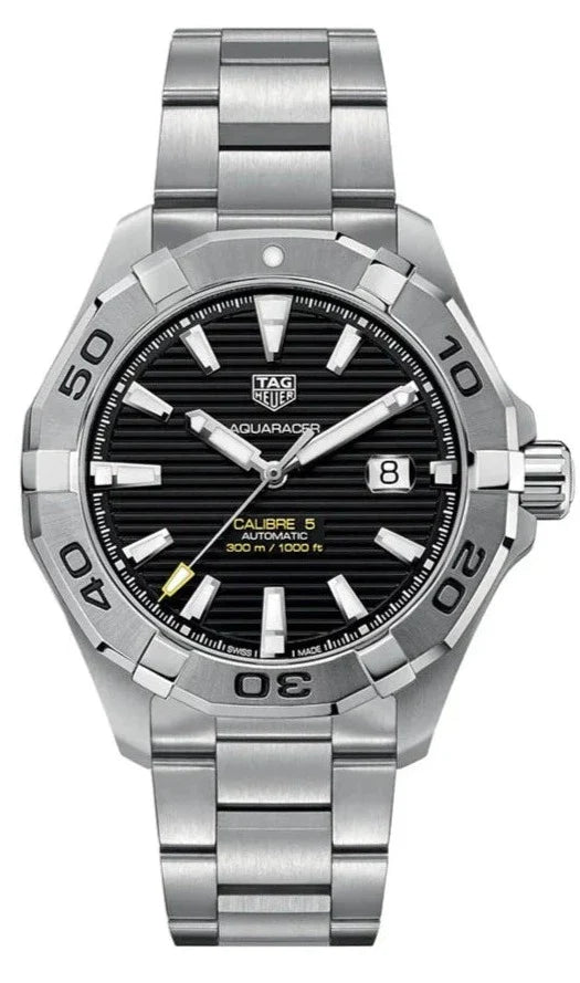 Tag Heuer Aquaracer Automatic Black Dial Silver Steel Strap Watch for Men - WAY2010.BA0927