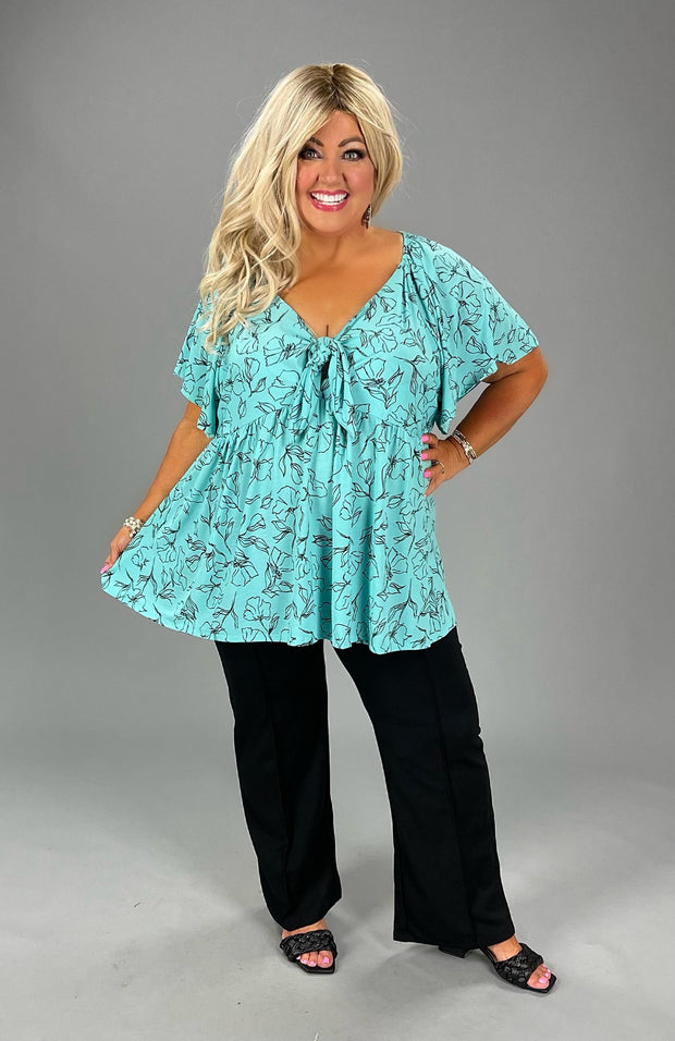 31 PSS-C {Elegant Darling} Mint Floral Printed Top PLUS SIZE 1X 2X 3X