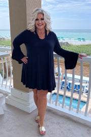 81 SQ-W {Forever Young} Black Soft Dress with Bell Sleeves Plus Size 1X 2X 3X