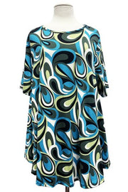 21 PSS-T {Swirling Thru Life} Green Blue Swirl Print Top PLUS SIZE 1X  2X 3X