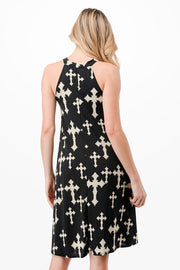 48 SV-P {At The Crossroad} Black Cross Print Dress PLUS SIZE 1X 2X 3X