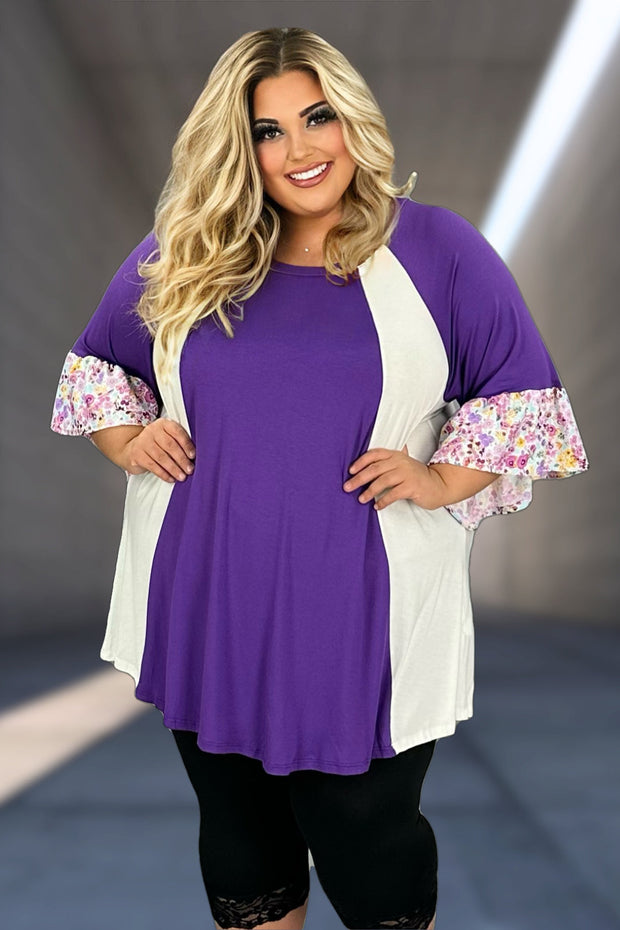 32 CP-P {Curvy Inspiration} Purple/Ivory Floral Tunic CURVY BRAND!!!  EXTENDED PLUS SIZE XL 2X 3X 4X 5X 6X