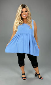 75 SV-E {Never Better} Spring Blue Sleeveless Babydoll Top PLUS SIZE 1X 2X 3X