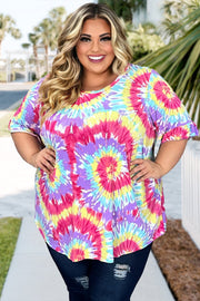 64 PSS-B {Friendly & Fun} Multi-Color Tie Dye Top CURVY BRAND!!!  EXTENDED PLUS SIZE XL 2X 3X 4X 5X 6X