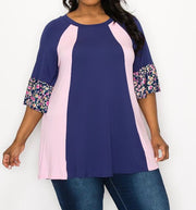 30 CP-O {Curvy Bright Idea} Navy/Pink Floral Tunic CURVY BRAND!!!  EXTENDED PLUS SIZE XL 2X 3X 4X 5X 6X