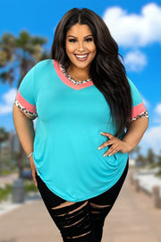 29 or 33 CP-I {Friends Matter} Jade/Coral/Leopard Top PLUS SIZE XL 2X 3X