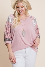 26 CP-D {Easy Street} Mauve Top w/Floral Print Sleeves PLUS SIZE 1X 2X 3X