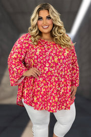 35 PQ-E {Showtime Style} Fuchsia Orange Floral V-Neck Top EXTENDED PLUS SIZE 3X 4X 5X