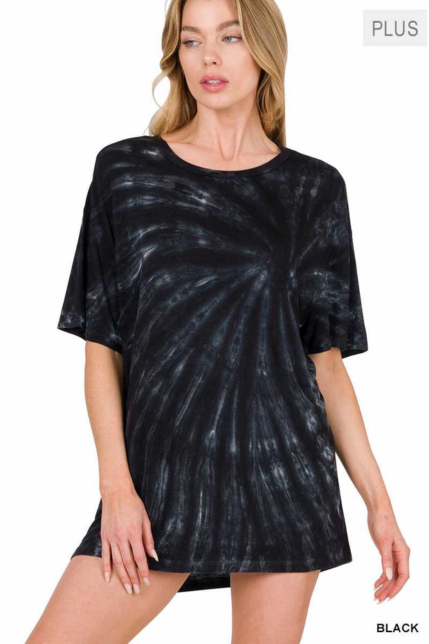 78 PSS-L {Adventures Waiting} Black Tie Dye Top PLUS SIZE 1X 2X 3X