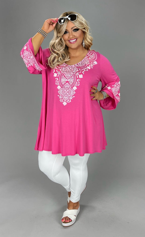 63 SD {Classy Beauty} Fuchsia V-Neck Embossed Tunic CURVY BRAND!!!  EXTENDED PLUS SIZE XL 2X 3X 4X 5X 6X