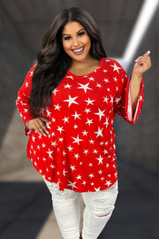 27 PQ {Star Crossed} Red Star Print V-Neck Top EXTENDED PLUS SIZE 3X 4X 5X